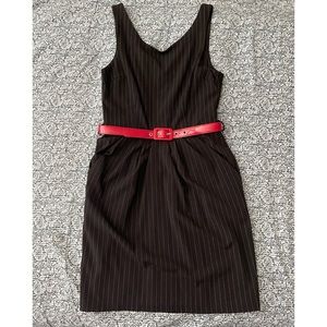 Charlotte Russe Black Pinstriped Career Dress with Red Patent Belt